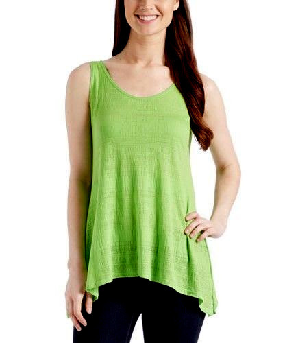 TShirt Ladies Lime Green Burnout Sleeveless Swing Tank Hi Low Handkerchief  Hem-image