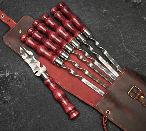 9Pcs Stainless Steel Metal Skewers Set Shashlik Barbeque Grill Kebab "ASGARD" - Picture 4 of 28