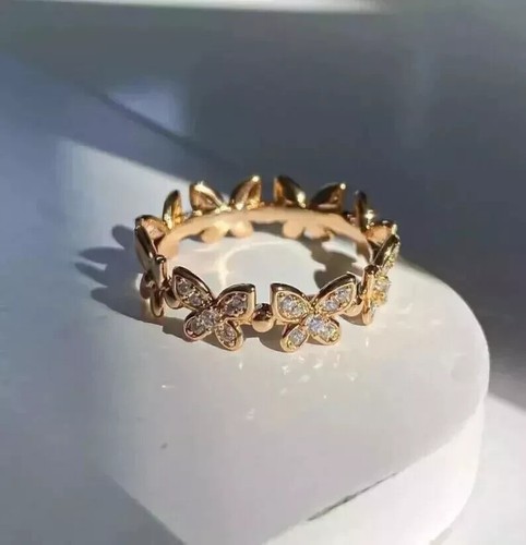 Silver Made 1ct Simulated Diamond Butterfly EternityBand Ring Yellow Gold Plated - Picture 3 of 5