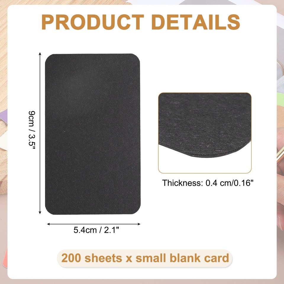 200 Sheets 2.1"x3.5" Small Blank Cards, 350gsm Thick Card Paper, Black ...