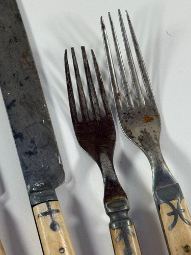 Antique Western Cowboy Rodeo Silverware KNife Fork Steer Bone - Picture 7 of 21