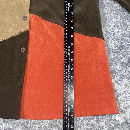Vtg Requirements Blouse Woman's Medium Orange & Brown Colorblock Suede Fall - Picture 5 of 9