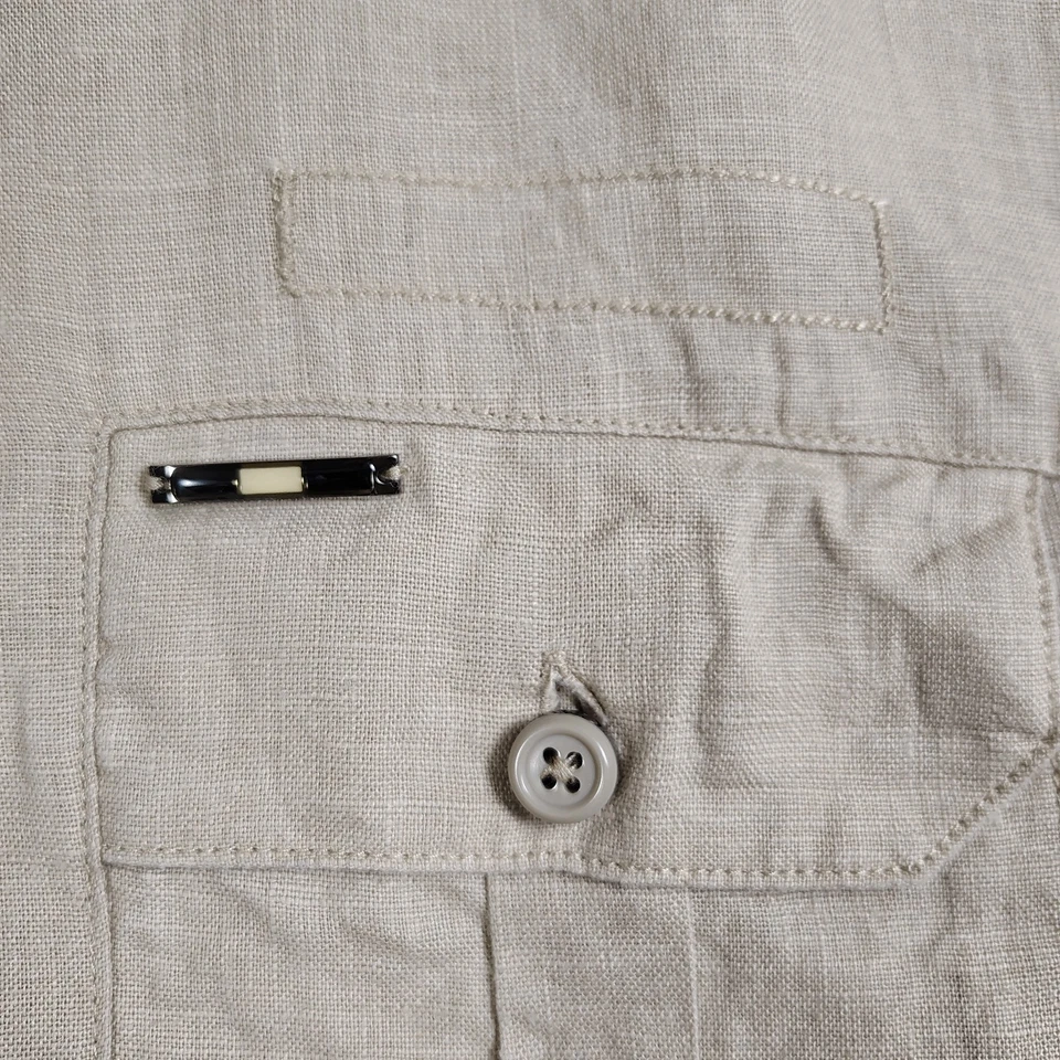 Camisa CAVI Para Hombres XL 100% Lino Beige Manga Larga Informal Con Botones Bolsillo con Capucha Foto 3 de 4