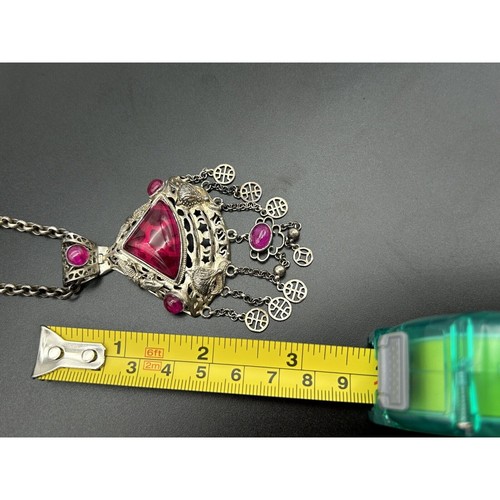 Afghan Turkmen Stamm Zigeuner Quaste Rubin 925 Sterlingsilber Anhänger & Halskette - Bild 13 von 15
