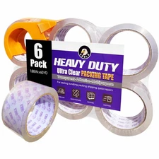 6 Pack Clear Packing Tape with Dispenser 1.88 Inch x 60 Yards Heavy Duty