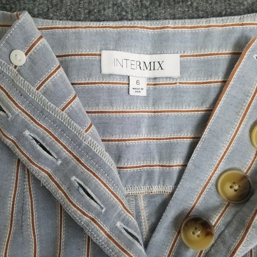 Intermix Delany Light Blue Striped Shorts Size 6 Hight Waist Button Front - Picture 3 of 11