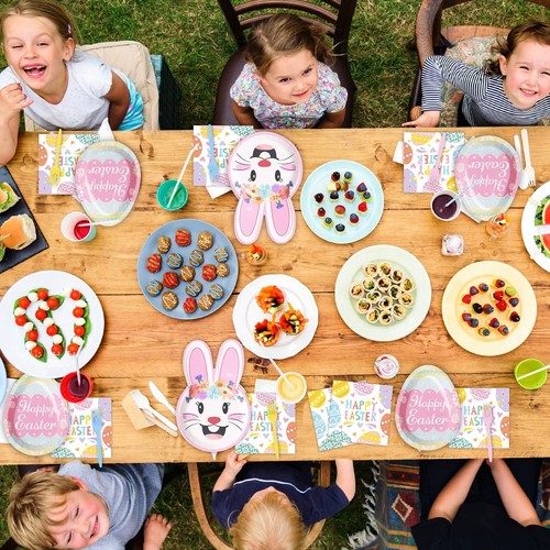 96PCS Easter Tableware Set Bunny Egg Shaped Disposable Paper Plates Colorful ... - Picture 7 of 7