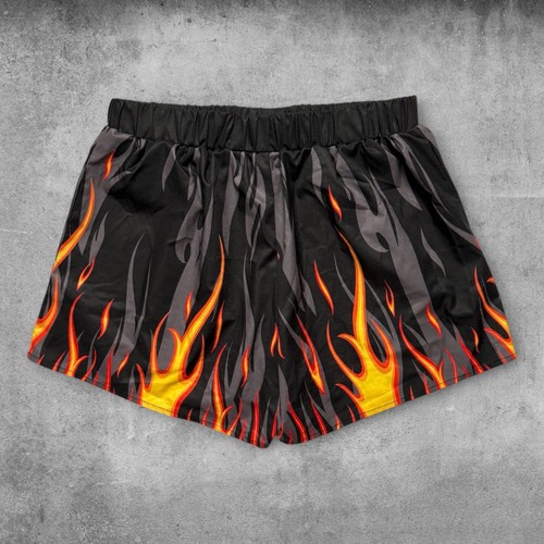 Y2K Flame Print Shorts Polyester Grunge Skate Streetwear Summer Mens Large 5” - Picture 2 of 2