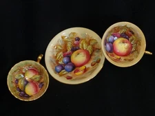 Aynsley Bone China Orchard Fruit 2 Cups & Saucer Signed D Jones