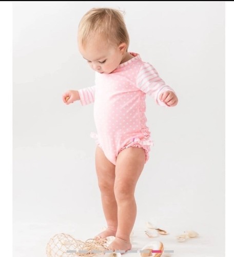NEW!! Ruffle Butts Pink One Piece Rash Guard Swimsuit Size 12-18 Months