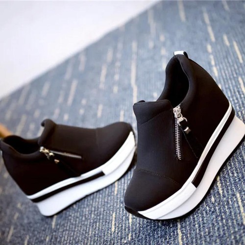 Mocassini donna plateau zeppa nascosta sneakers tacco alto scarpe casual - Foto 3 di 15