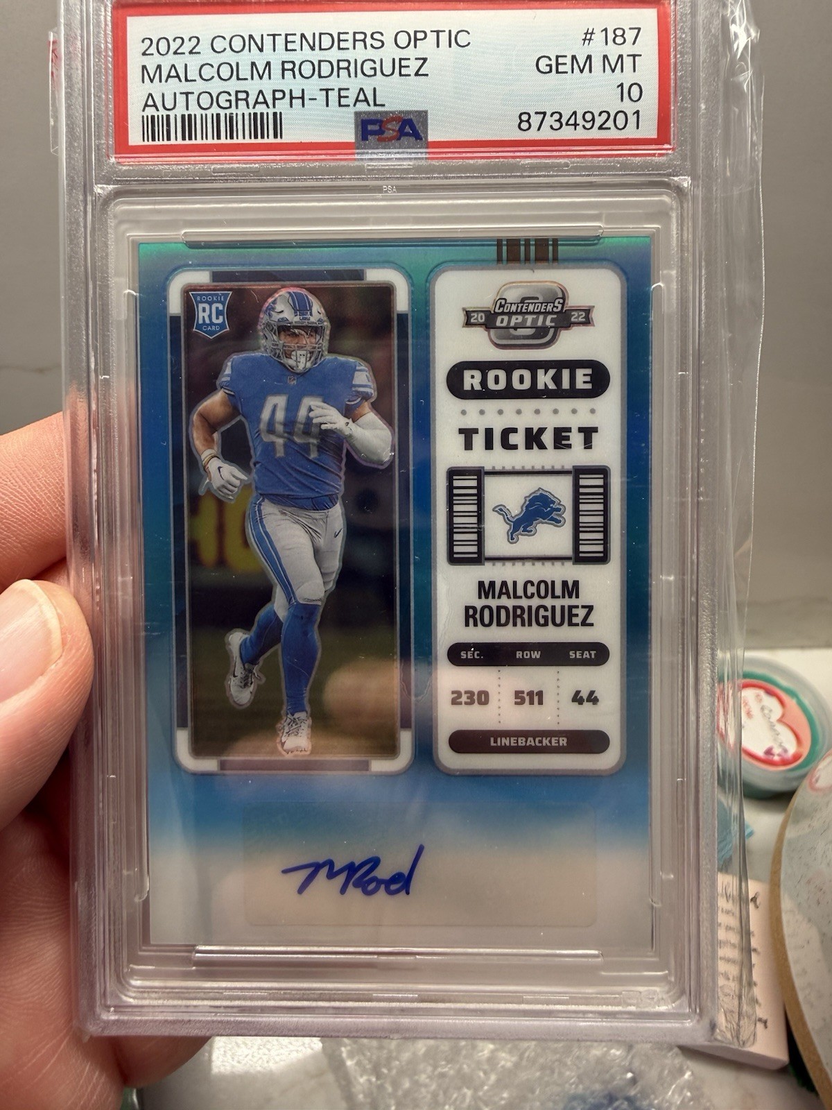 2022 Contenders Optic Malcolm Rodriguez RC Teal Auto Rookie Ticket /99 PSA 10