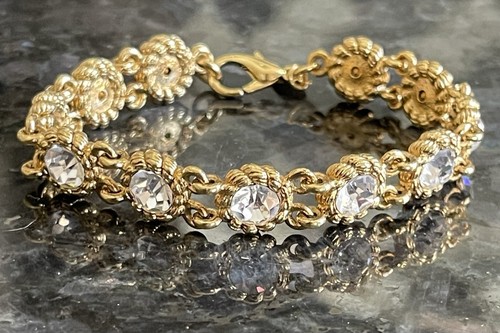 Joan Rivers Line Bracelet Gold Tone Braided Bezel Set Clear Rhinestones Chunky - Picture 4 of 17