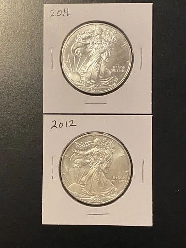 Vintage American Silver Eagle $1 Coins (lot Of 2) 2011 & 2012 UNC
