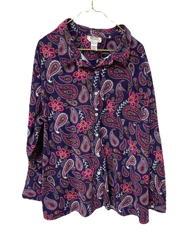 Main Street Blues Top Size 4X Paisley Blouse Long Sleeve Collared Button Up Soft - Picture 3 of 24