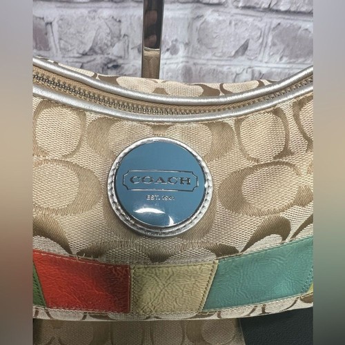 Coach Signature Schultertasche mehrfarbig Leder gestreift F17425 - Bild 2 von 10