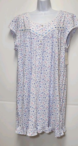 Neu mit Etikett Xlarge Eileen West Kleid Flügelärmel weiß blau geblümt 100 % Baumwolle XL