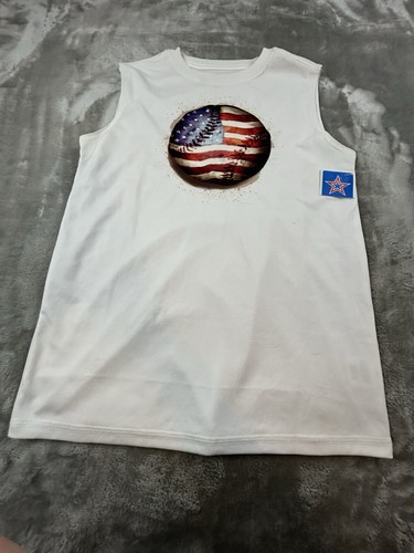 American Flag Baseball Boys White Tank Top in Size Xl Red Blue Sleeveless - Picture 1 of 4