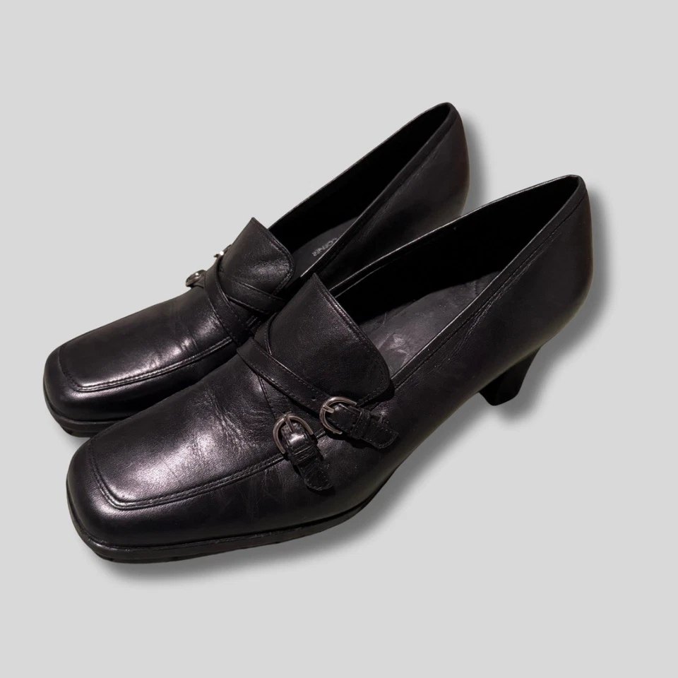 Casual Corner Black Leather Women’s Chunky Heel Size 8 Slip On - Image 3 of 3