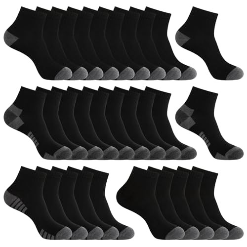 30 Pack 4 Styles Men's/Women's Ankle Socks Bulk - Breathable Thin 8-12 Black