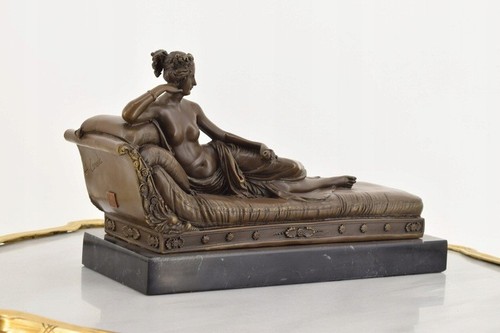 A. Canova – Lady on a Chaise Longue – Bronze & Marble Sculpture – France - Picture 5 of 8