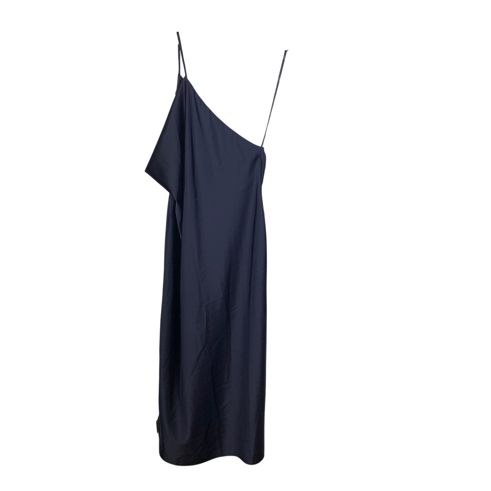 ASOS Design Black Satin One Shoulder Maxi Slip Dress Size 14 90s Style NWT