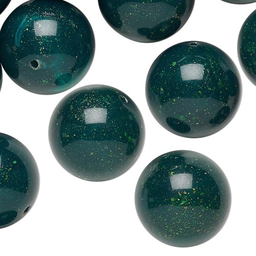 Neu Vintage Deutsch Plexiglas Acryl Dunkelgrün Glitzernd 18mm Rund Perlen 3 Stck.