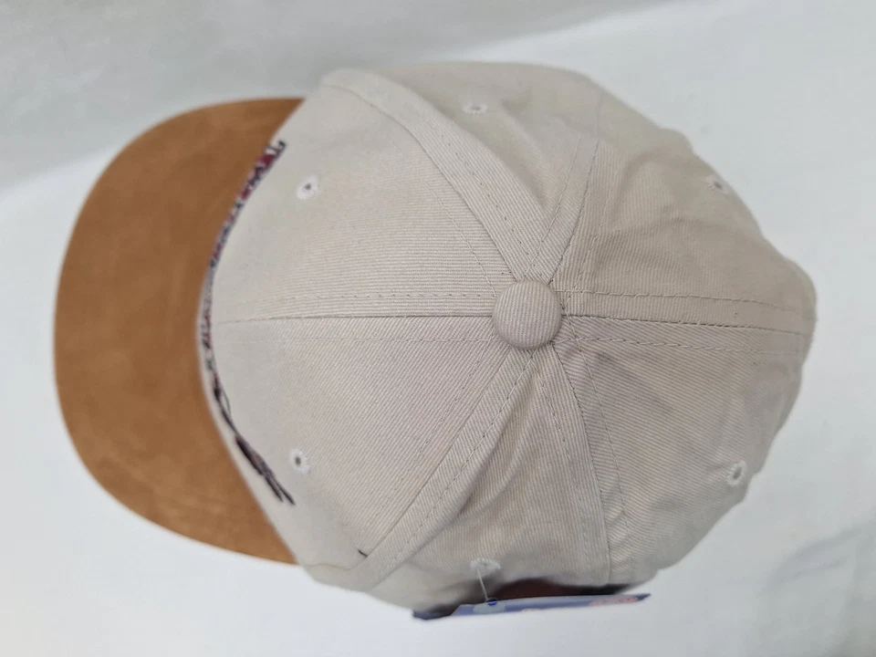 Boné de beisebol vintage anos 90 NCAA chapéu alça de couro atrás campeonatos branco marrom - Imagem 4 de 4