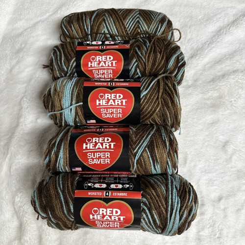 Red Heart Super Saver Yarn EARTH & SKY 0928 Acrylic 5 oz LOT OF 5 Diff Dye (b)