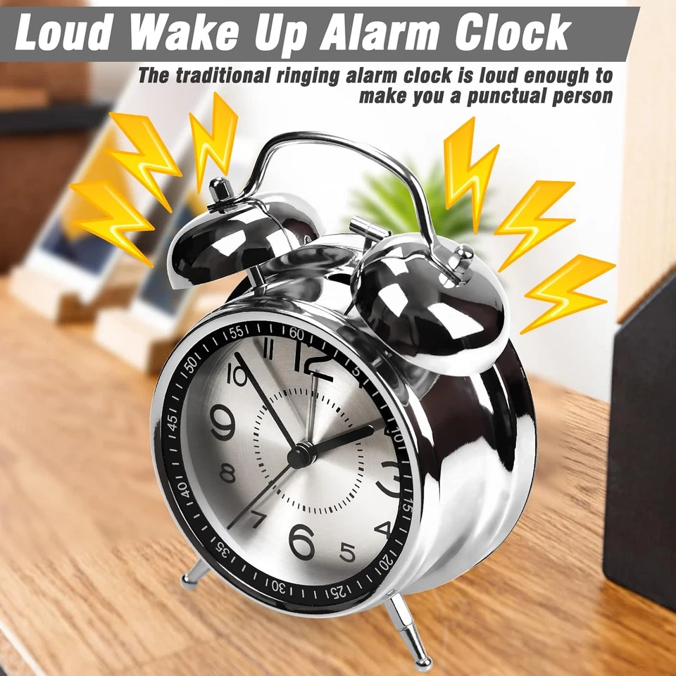 Super Loud Alarm Clock for Heavy Sleepers Adults,Twin Bell Retro 4 Inch Silent N - Image 4 of 4