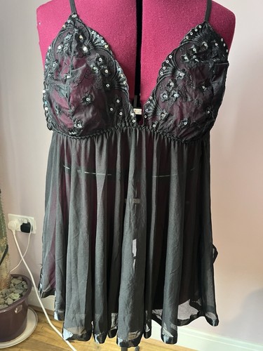 Black Babydoll Sequins & Soft Netting with Satin Band Plus 6XL 26/28