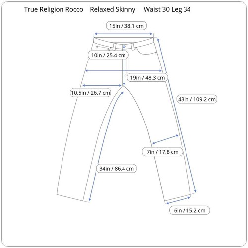 True Religion Rocco Jeans Relaxed Skinny Waist 30 Leg 34 W30 L34 Zip Fly (Q6137) - Picture 4 of 9