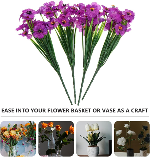 Artificial Flowers Silk 4 Bundles Violet Fake African Bloom Manmade Vase - Picture 10 of 12