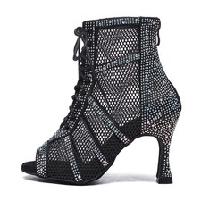 AOQUNFS Women Latin Dance Shoes Lace-up Rhinestones Ballroom Salsa Boots...