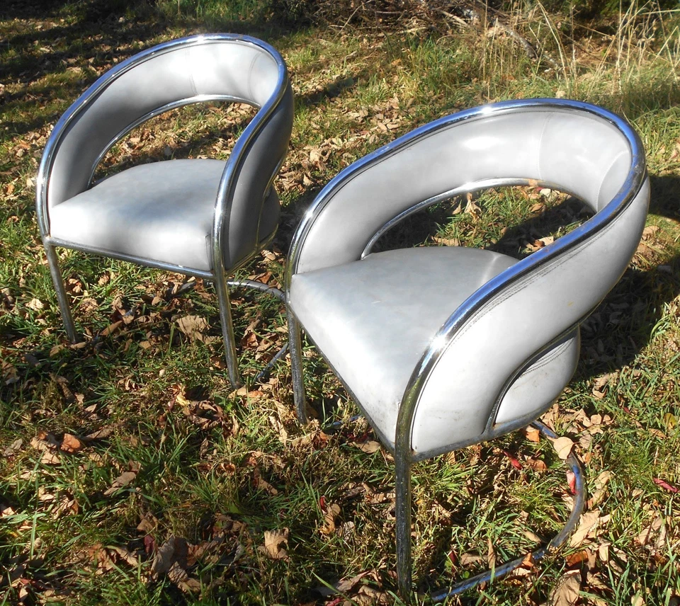 PAR DE SILLONES CROMADOS MODERNOS MEDIADOS DE SIGLO Foto 4 de 4