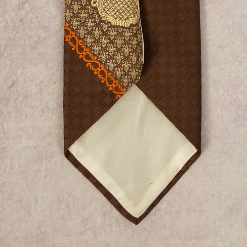 Vintage 1970s Checked Crest Print Tie Brown Superba - Picture 6 of 6