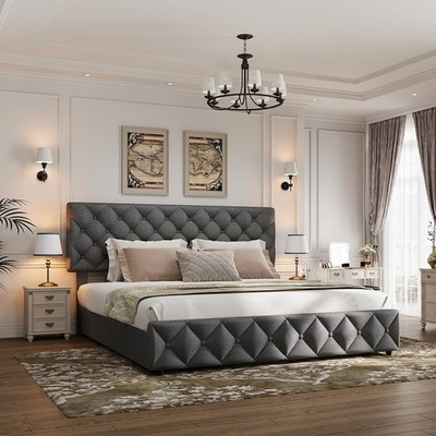 Full Queen King Size Bed Frame w/4 Drawers,Linen Upholstered