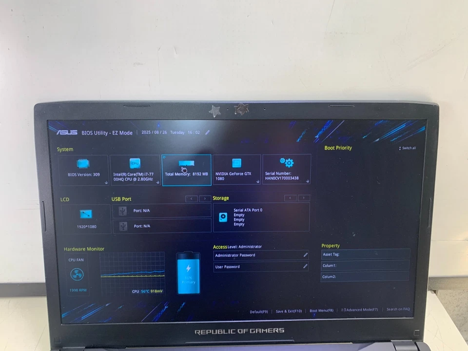 ASUS ROG GL702V 17.3" INTEL i7-7700HQ @ 2.80GHZ 8GB RAM NVIDIA GTX 1080 - NO AC - Image 3 of 4