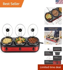 Maxi-Matic 3 x 2.5 Qt Triple Slow Cooker Buffet with Lid Rests - Dishwasher Safe