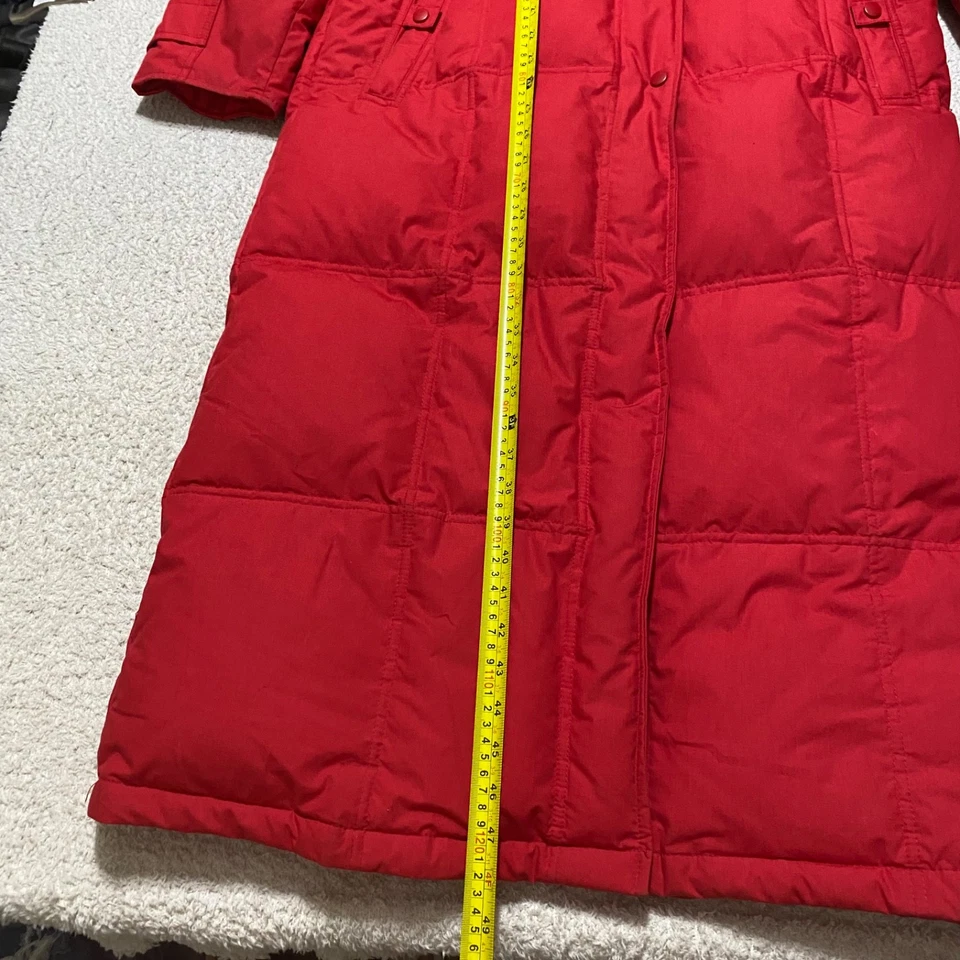 Abrigo mediano Eddie Bauer para mujer plumón de ganso rojo acolchado con capucha cremallera completa Foto 4 de 4