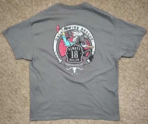 FIREHOUSE SHIRT CLUB DALLAS FIRE RESCUE Always Rollin T-Shirt Men's XL Gray - Picture 4 of 9