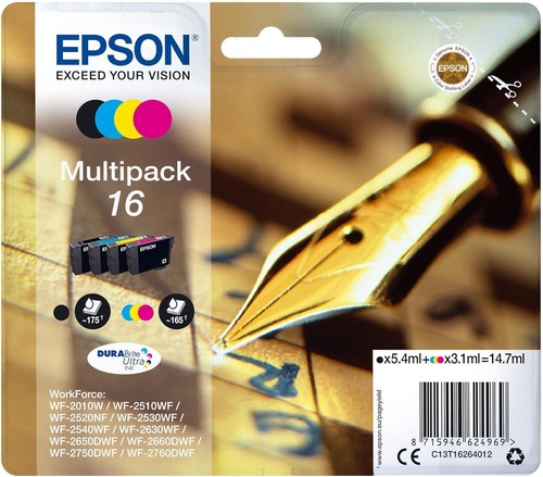 Epson 16 Pen & Crossword Genuine Multipack, 4-colours Ink Cartridges, DURABrite - Picture 3 of 4