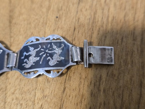 Vtg Siam Sterling Silver Double Dancer Panel Linked 6 3/4" Bracelet - Picture 5 of 13