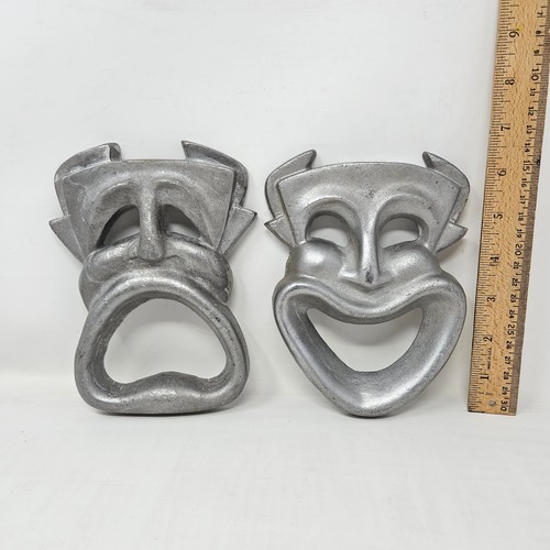 Vintage Aluminum Theater Drama Comedy & Tragedy Mask Decor MCM 5"x7" - Picture 2 of 9