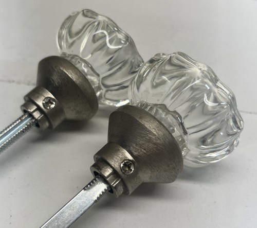 Vintage 12 Punkt Kristallglas 2" Türklinken mit Spindel + Madenschrauben Unikat #2 - Bild 4 von 5