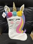 3D Plush Faux-Fur 21.5" Unicorn Stocking White, Pink, Purple Rainbow Flowers