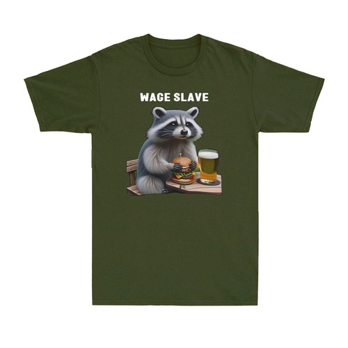 Wage Slave Funny Raccoon Shirt Trash Animal Lover Gift Novelty Men's T-Shirt - Picture 7 of 9