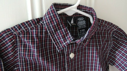 Infant Baby Boys 6-9 Months Nautica Navy Blue Red White Plaid Button Up Shirt - Picture 6 of 12