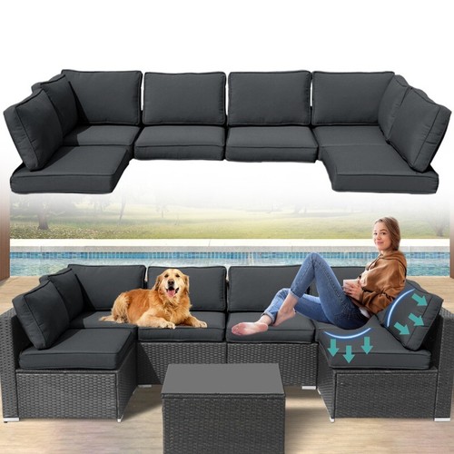 14X Outdoor Patio Furniture Cushions 6-Seat Rattan Wicker Sectional Sofa Cushion - Picture 17 of 72