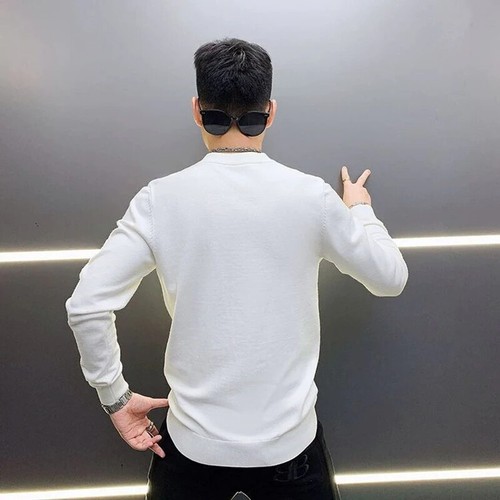 New Men Luxury Diamond Wolf Rhinestones Fashion Knitted Black White Sweater - Picture 11 of 19